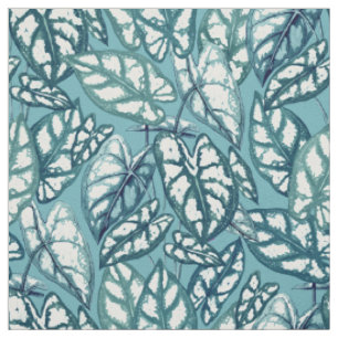Blaue Aquamarine tropische Blätter Stoff
