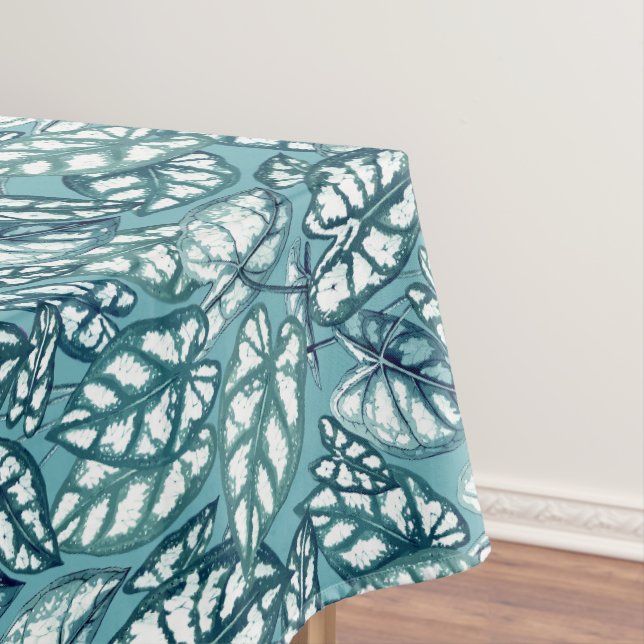 Blaue Aquamarine tropische Blätter Tischdecke (Beispiel)