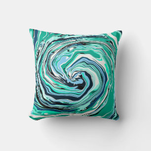 Blaue, Aquamarine, türkisfarbene und weiße Wirbel  Kissen
