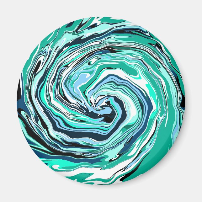 Blaue, Aquamarine, türkisfarbene und weiße Wirbel  Magnet (Vorne)