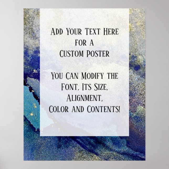 Blaue, Aquamarine und goldmarmorierte Alkoholtink  Poster (Vorne)