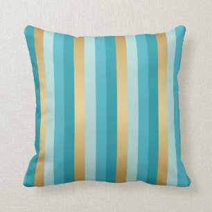Blaue, aquamarine und Goldstreifen Kissen