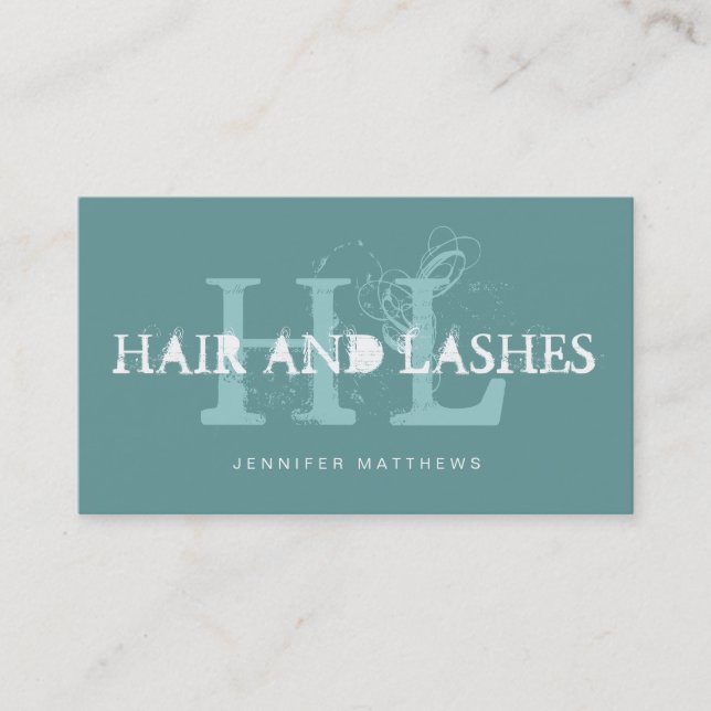 Blaue Aquamarine Vintage Monogramme Haarstriche Visitenkarte (Vorderseite)