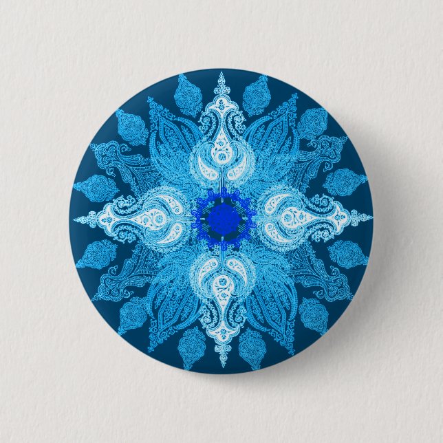 Blaue Aquapaisley-Sonnenblume Button (Vorderseite)