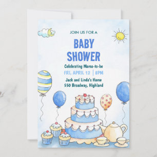 Blaue Aquarell-Baby-Shower-Einladung Einladung