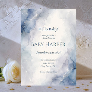 Blaue Aquarell-Baby-Shower-Einladung   Elegant Einladung