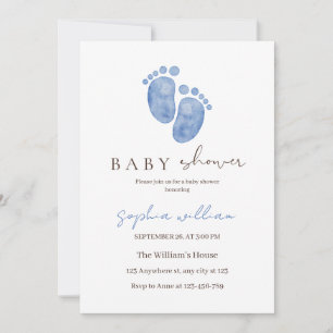 Blaue Aquarell-Babyspuren-Baby-Party Einladung
