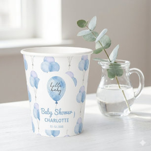 Blaue Aquarell-Ballon-Blumen-Junge-Baby-Party  Pappbecher