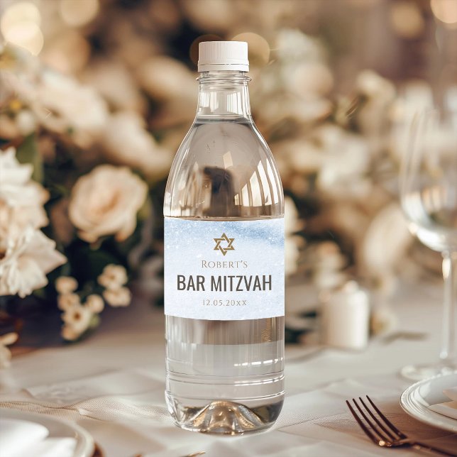 Blaue Aquarell-Bar-Mizwahe (Dusty Blue Watercolor Bar Mitzvah Water Bottle Label)