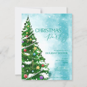 Blaue Aquarell-Baum-Weihnachtsfeier-Einladung Postkarte