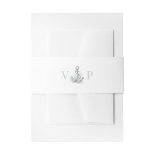 Blaue Aquarell-Blumen-Anker-Monogramm-Hochzeit Einladungsbanderole