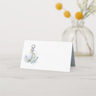Blaue Aquarell-Blumen-Anker-Nautische Hochzeit Platzkarte