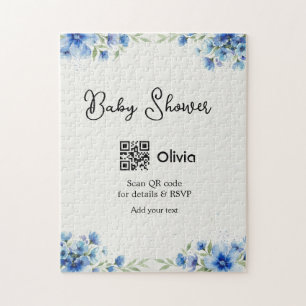 Blaue Aquarell-Blumen-Baby-Party-Scan-QR-RSVP-pa