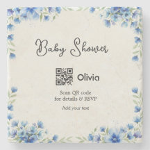 Blaue Aquarell-Blumen-Baby-Party-Scan-QR-RSVP-Pa