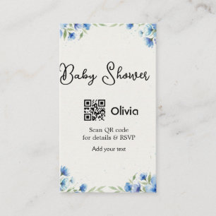Blaue Aquarell-Blumen-Baby-Party-Scan-QR-RSVP-pa Visitenkarte
