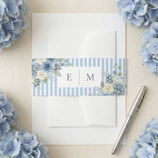 Blaue Aquarell-Blumen-Bauchnband-Einladung Einladungsbanderole