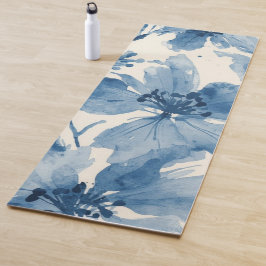 Blaue Aquarell-Blumen Botanisch Whimsical Yogamatte