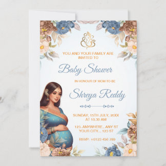 Blaue Aquarell-Blumen-Einladung zur indischen Baby Einladung