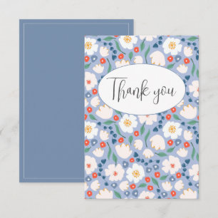Blaue Aquarell-Blumen-Flat-Dankeskarten Dankeskarte