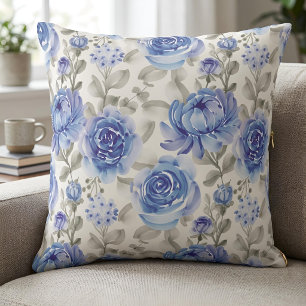 Blaue Aquarell-Blumen-Garten-Dekoration Kissen