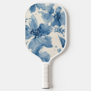 Blaue Aquarell-Blumen gemalt Botanisch Whimsical Pickleball Schläger