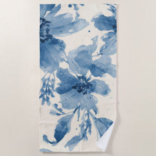 Blaue Aquarell-Blumen gemalt Botanisch Whimsical Strandtuch