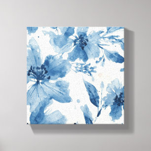 Blaue Aquarell-Blumen gemalt Botanischer Whimsical Leinwanddruck