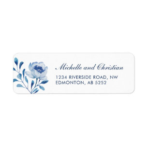 Blaue Aquarell-Blumen-Hochzeit-Rücksendeadresse