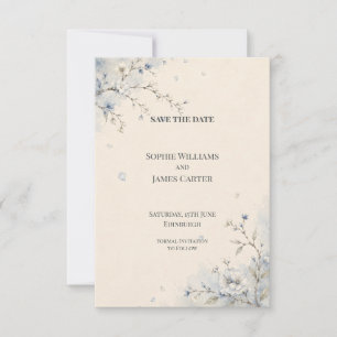 Blaue Aquarell-Blumen-Hochzeit - Save The Date