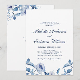 Blaue Aquarell-Blumen Hochzeitsprobe-Dinner-Einlad Einladung