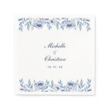 Blaue Aquarell-Blumen-Hochzeitsserviette