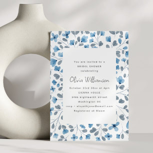 Blaue Aquarell-Blumen Hochzeitsshower Einladung
