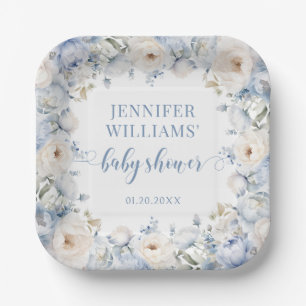 Blaue Aquarell-Blumen-Jungen-Baby-Party Papierplat Pappteller