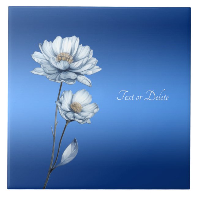 Blaue Aquarell-Blumen Keramikfliese (Vorderseite)