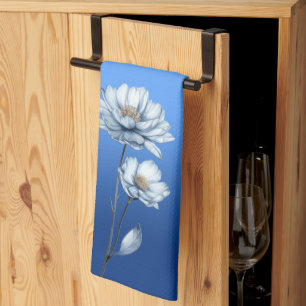 Blaue Aquarell-Blumen-Küchentücher Geschirrtuch