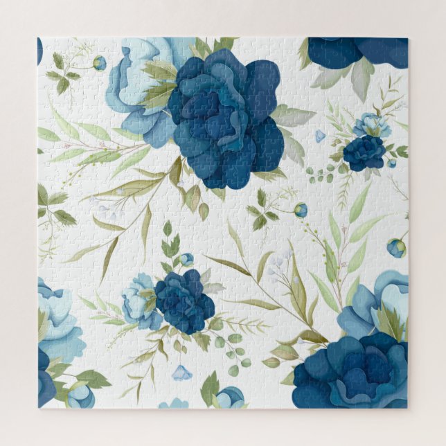 Blaue Aquarell-Blumen-Nahtlos-Muster (Vertikal)