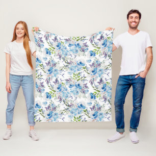 Blaue Aquarell-Blumen nahtloses Muster Fleecedecke