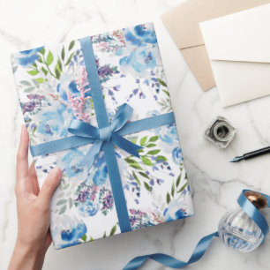 Blaue Aquarell-Blumen nahtloses Muster Geschenkpapier
