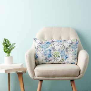 Blaue Aquarell-Blumen nahtloses Muster Lendenkissen
