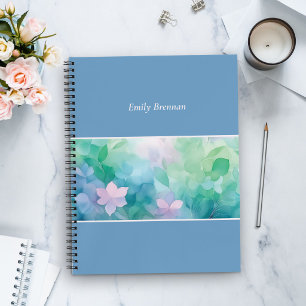 Blaue Aquarell-Blumen-Notizbuch mit individuellem Notizbuch