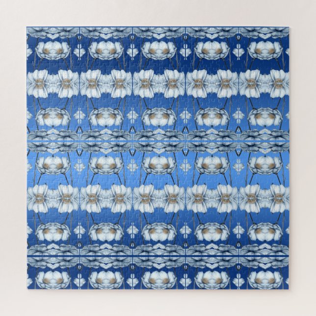 Blaue Aquarell-Blumen-Puzzle (Vertikal)
