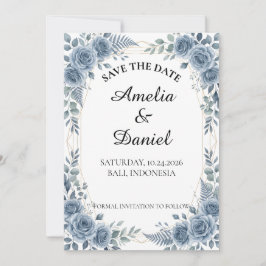 Blaue Aquarell-Blumen-Save-the-Date-Karte Save The Date