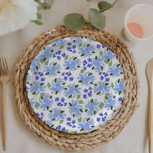 Blaue Aquarell-Blumengarten-Papierteller Pappteller