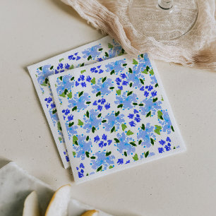 Blaue Aquarell-Blumengarten Serviette