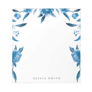 Blaue Aquarell-Blumenmuster-Papeterie Notizblock