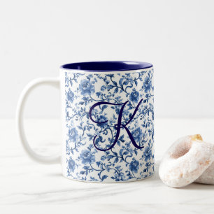 Blaue Aquarell-Blumentoile Chinesische Kunst Vinta Zweifarbige Tasse