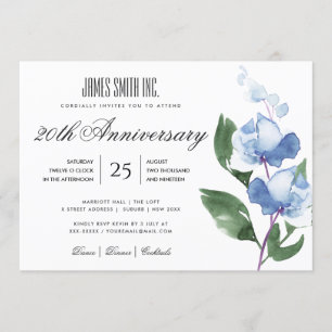 BLAUE AQUARELL-BLUMENUNTERNEHMENSFEIER EINLADUNG