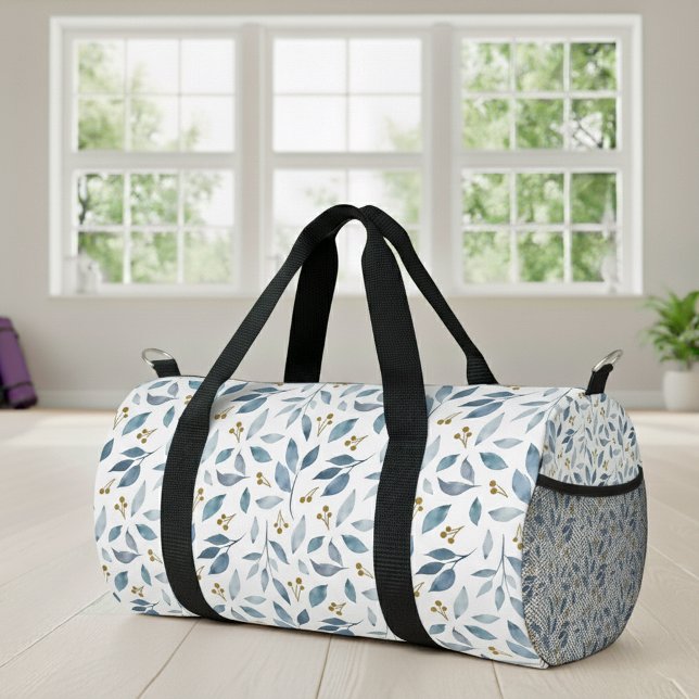 Blaue Aquarell-Botanik-Muster  Duffle Bag (Von Creator hochgeladen)