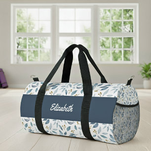 Blaue Aquarell-Botanik-Mustername Duffle Bag