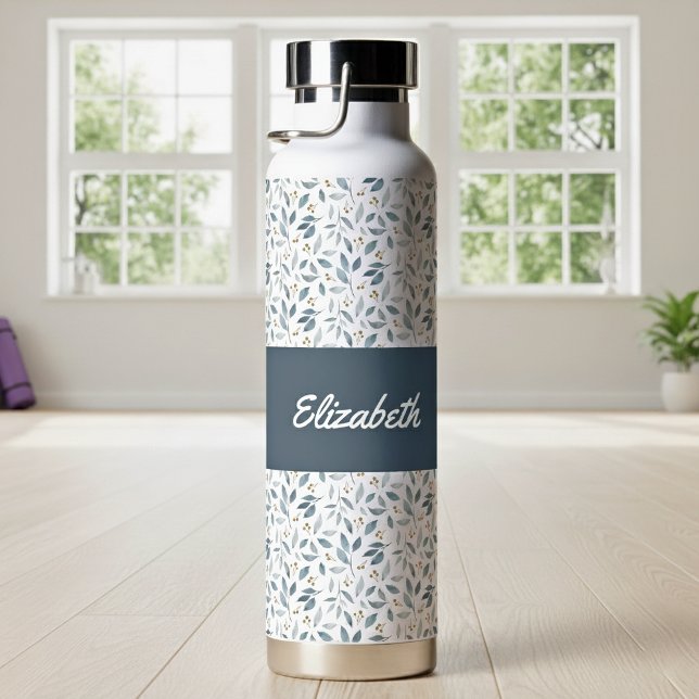 Blaue Aquarell-Botanik-Mustername Trinkflasche (Von Creator hochgeladen)